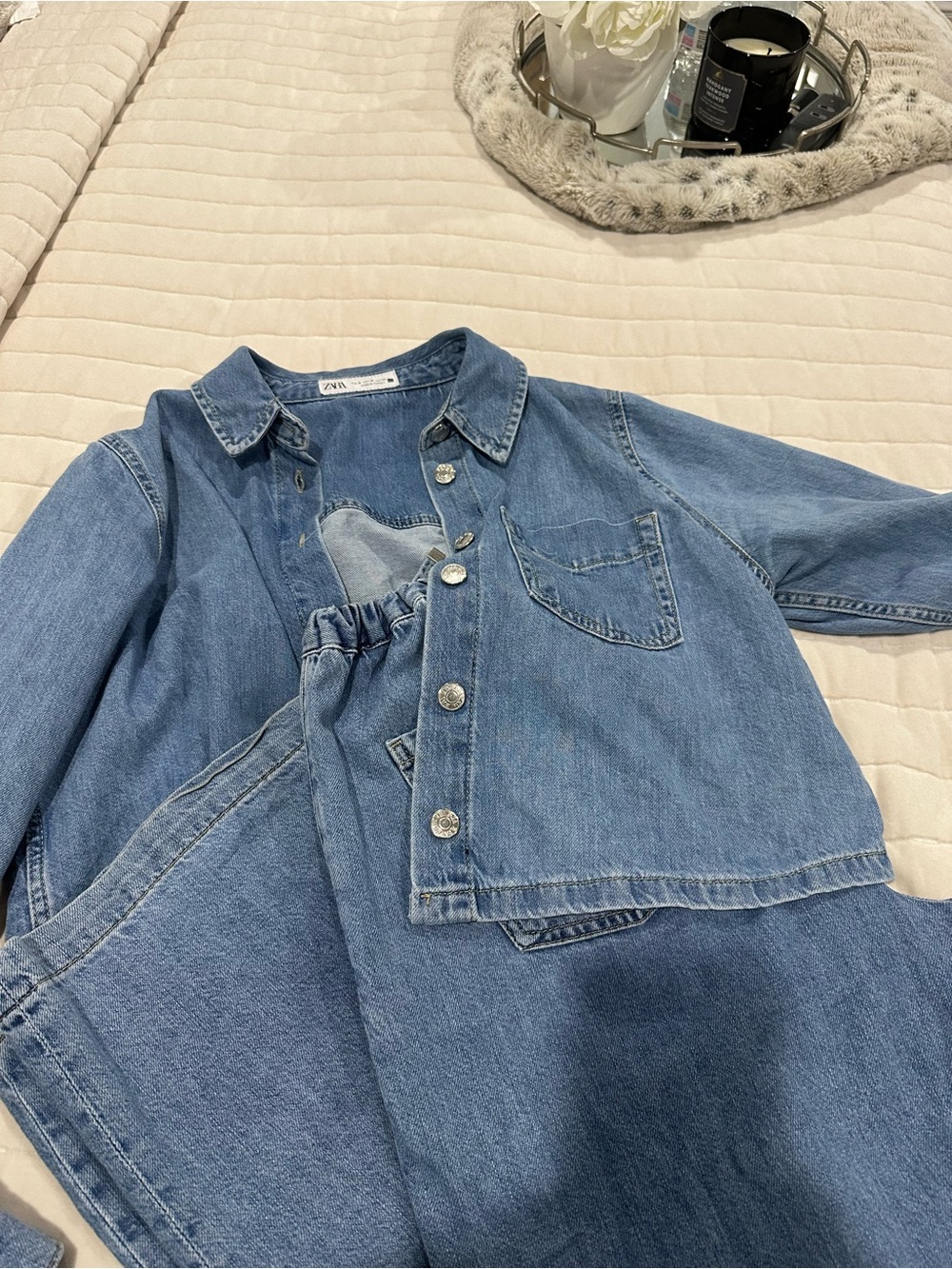 Zara Light Blue Denim Pant and Shirt Set